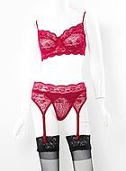 Seductive lingerie set, floral lace, garter belt, double straps